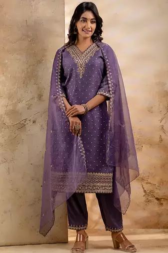 lavender fancy chanderi silk kurta set