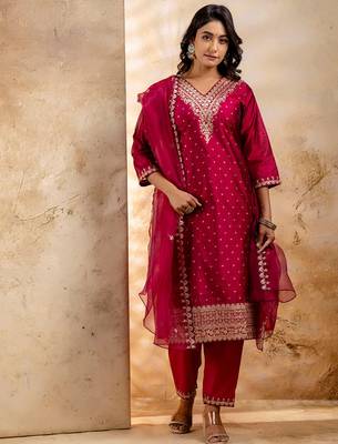 pink fancy chanderi silk kurta set 2