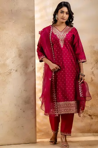 pink fancy chanderi silk kurta set