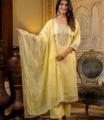 light-yellow fancy silk blend kurta set