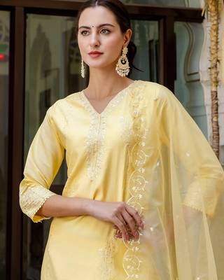 yellow fancy viscose kurta set 4
