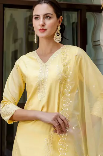 yellow fancy viscose kurta set