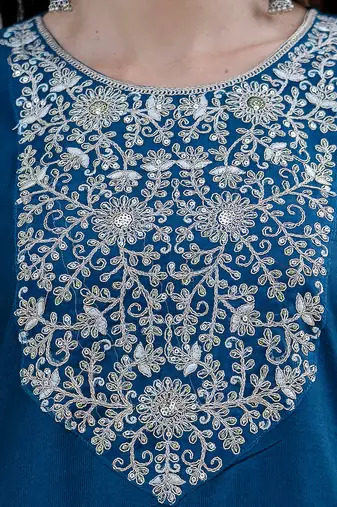teal fancy silk blend kurta set