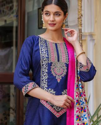 navy-blue fancy silk blend kurta set 4
