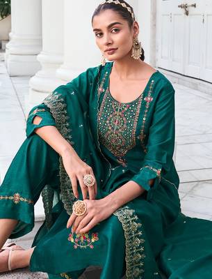 green fancy silk kurta set 2