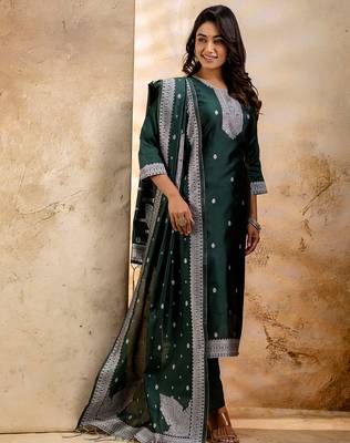 green fancy blended cotton kurta set 3