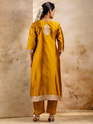 mustard fancy blended cotton kurta set 3