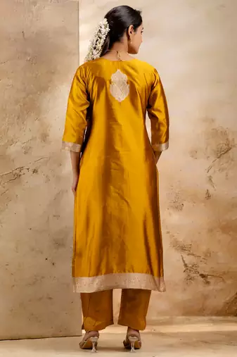 mustard fancy blended cotton kurta set