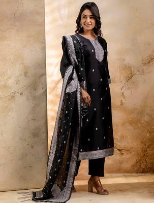 black fancy blended cotton kurta set 3