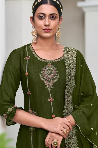 mehendi fancy silk kurta set