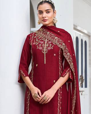 maroon fancy silk kurta set 2