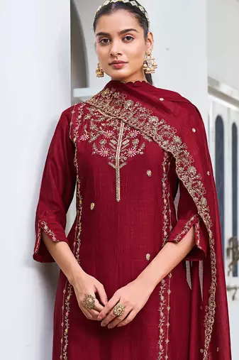 maroon fancy silk kurta set
