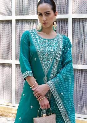 blue fancy silk blend kurta set 4