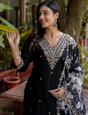 black fancy viscose rayon kurta set 4