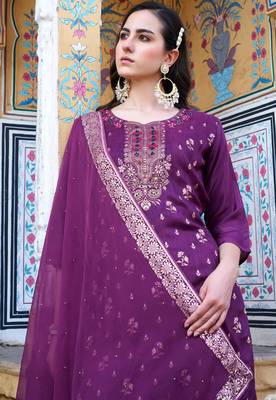purple fancy viscose rayon kurta set 3