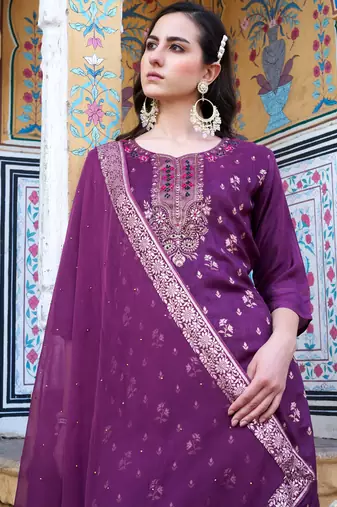 purple fancy viscose rayon kurta set