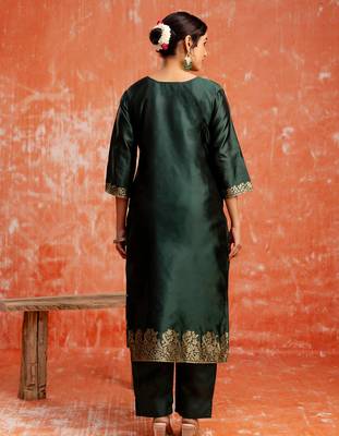 green fancy cotton silk kurta set 3