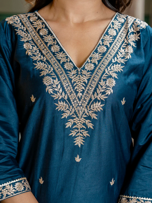 teal fancy viscose rayon kurta set 4