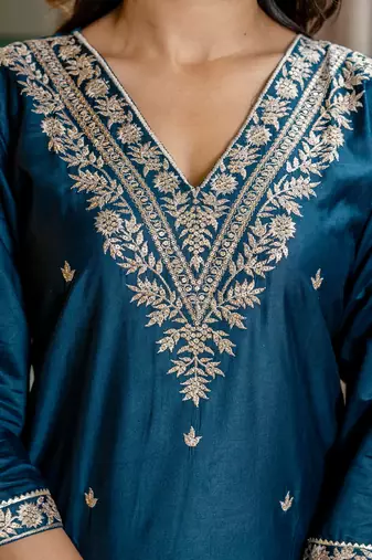 teal fancy viscose rayon kurta set