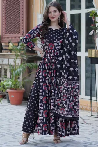 multicolor fancy pure cotton kurta set