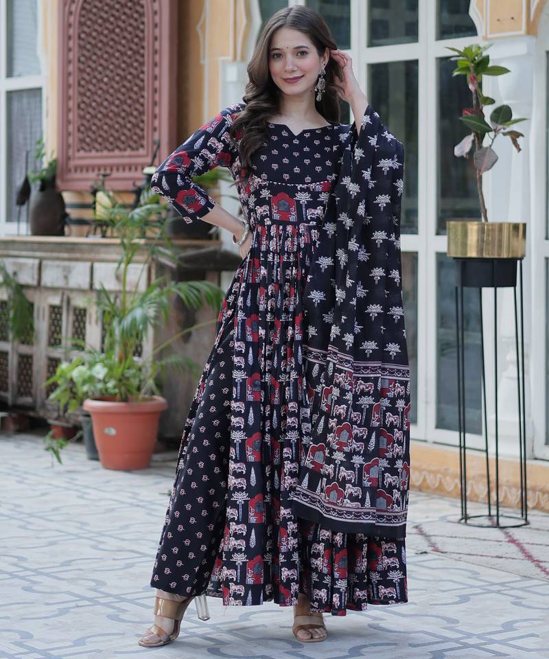 multicolor fancy pure cotton kurta set