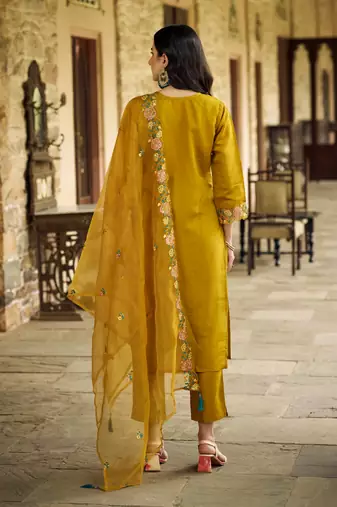 mustard fancy pure silk blend kurta set