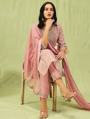 peach fancy chanderi kurta set 1