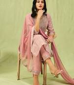 peach fancy chanderi kurta set