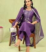 purple fancy blended cotton kurta set