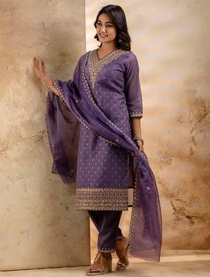 lavender fancy chanderi silk kurta set 3