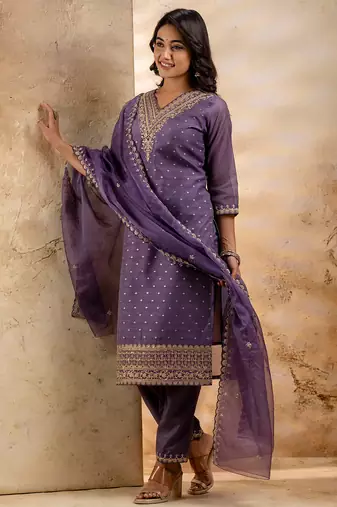 lavender fancy chanderi silk kurta set