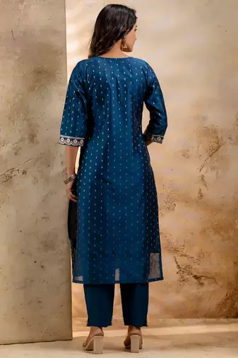 teal fancy chanderi silk kurta set