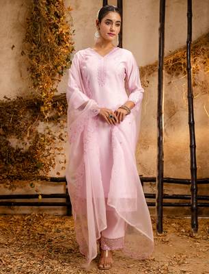 pink fancy viscose kurta set 1