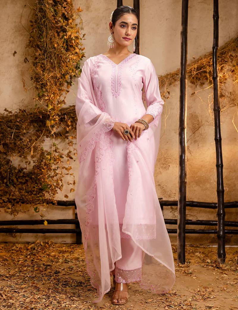 pink fancy viscose kurta set
