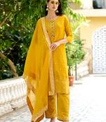 yellow fancy viscose rayon kurta set