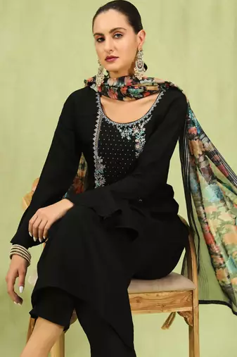 black fancy viscose kurta set