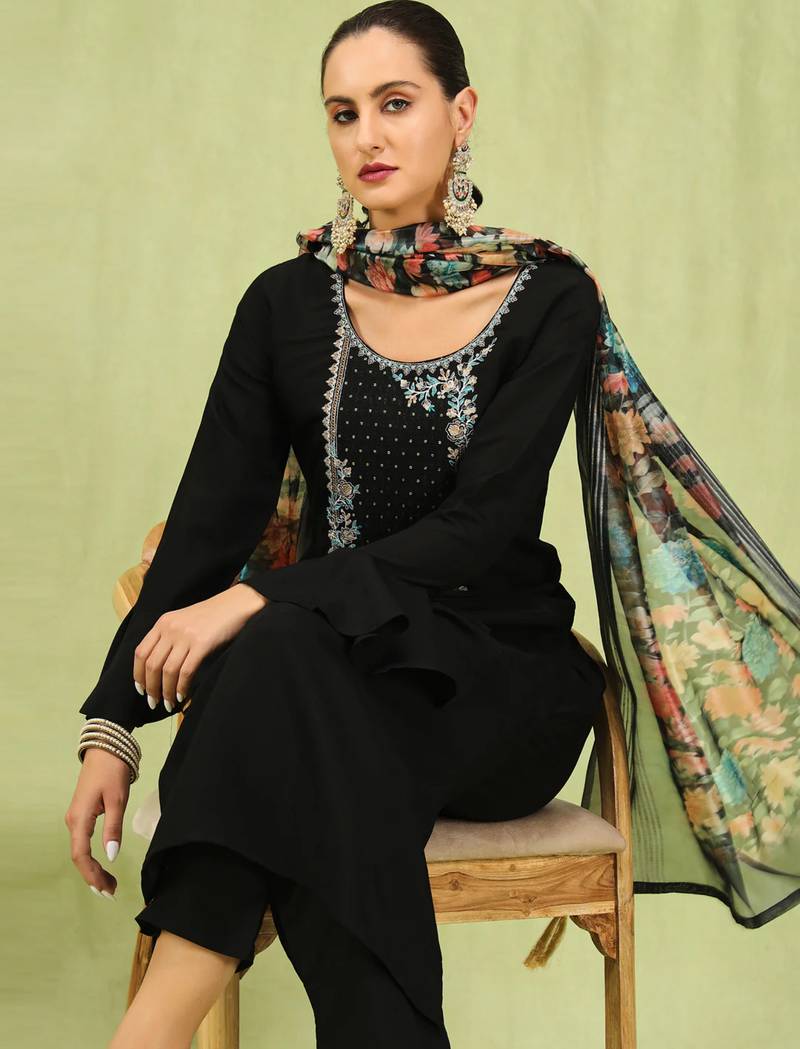 black fancy viscose kurta set