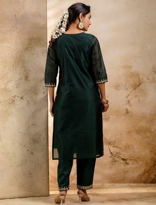 green fancy chanderi silk kurta set 4