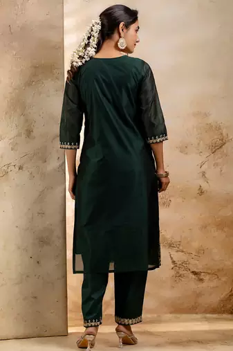 green fancy chanderi silk kurta set