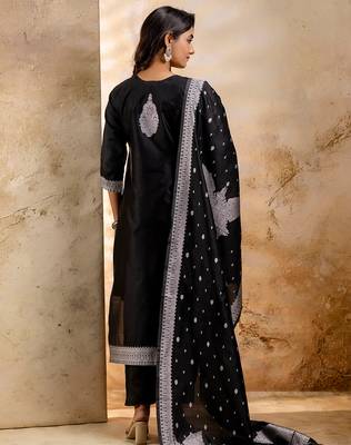 black fancy blended cotton kurta set 4