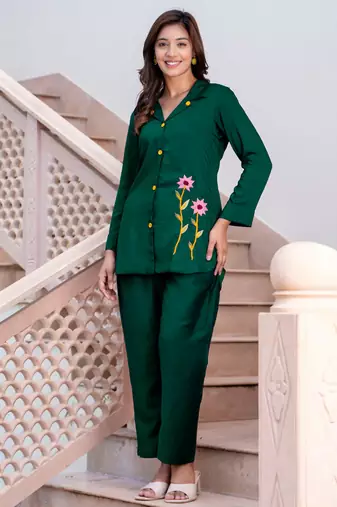 green fancy silk blend kurta set