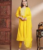 mustard fancy cotton silk kurta set
