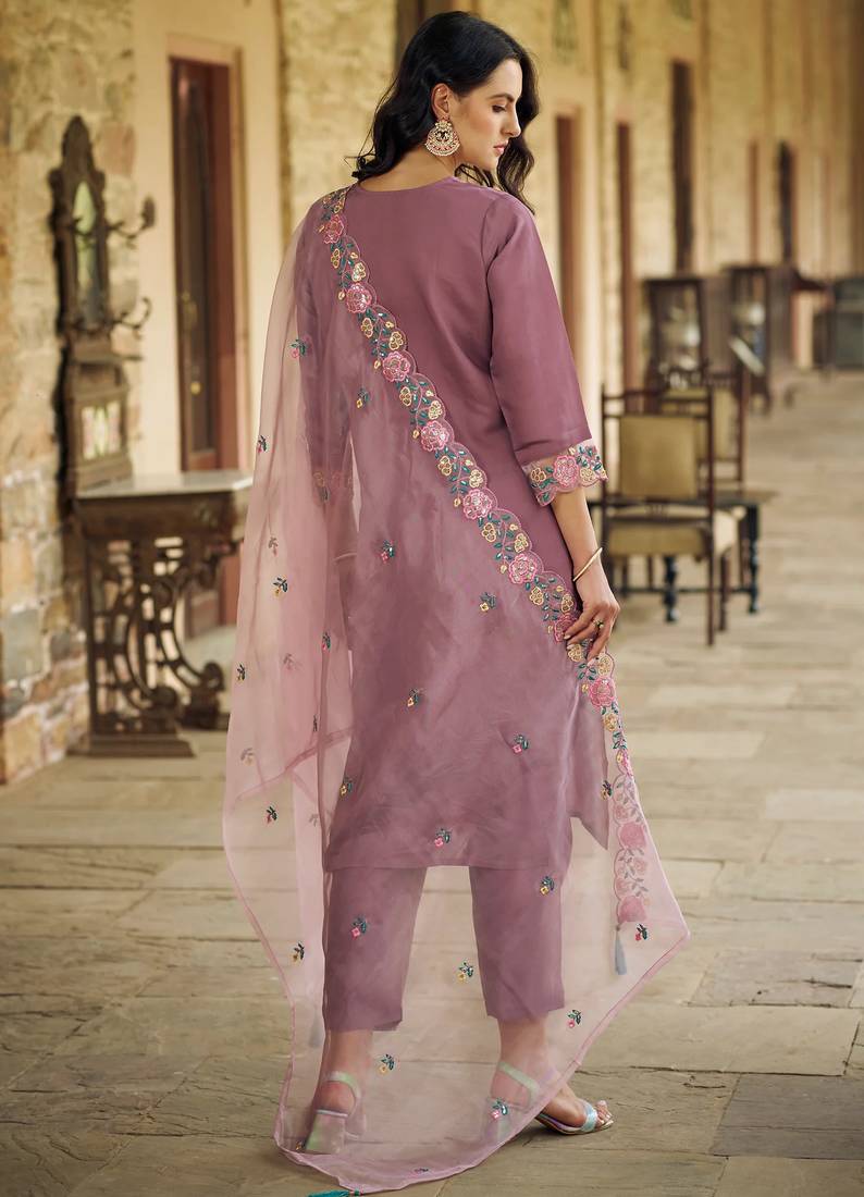 light-purple fancy pure silk blend kurta set
