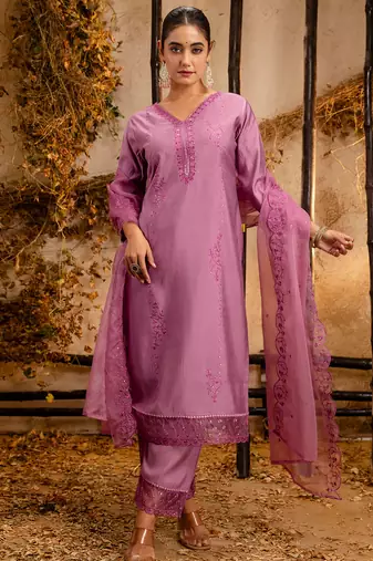 lavender fancy viscose kurta set