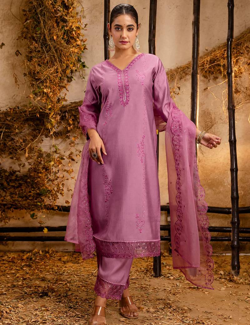 lavender fancy viscose kurta set
