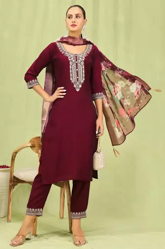 maroon fancy viscose kurta set