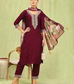 maroon fancy viscose kurta set