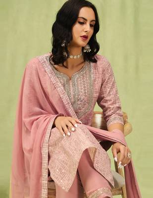 peach fancy chanderi kurta set 2