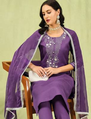purple fancy blended cotton kurta set 2