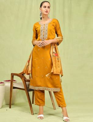 yellow fancy viscose kurta set 1